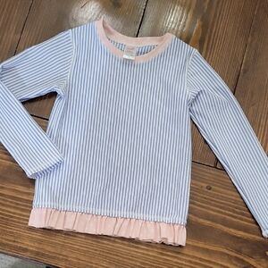 Ruffle Butts Blue & Pink Striped Long-Sleeve Ruffle Swim Top Girls Sz 6, Beach